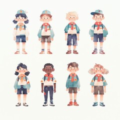 Colorful group of cartoon scouts