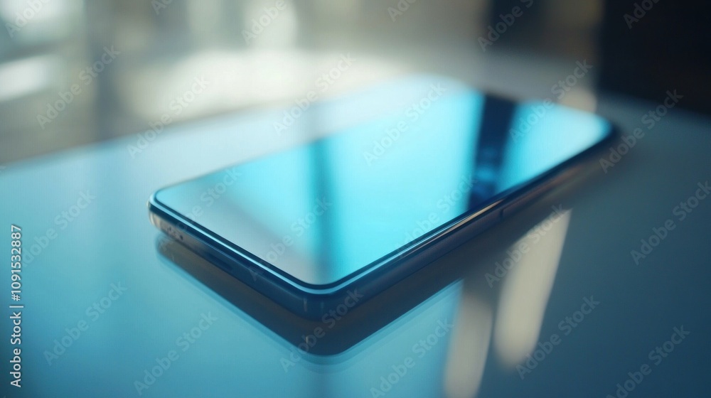 Aufkleber a close-up view of a modern smartphone displaying a glossy and reflective surface under soft natural