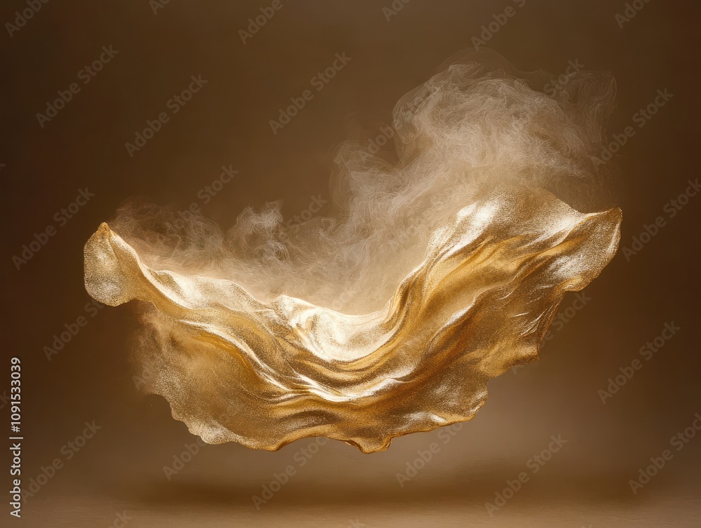 Poster dynamic golden fabric waves captured in abstract art studio visual artwork minimalist style