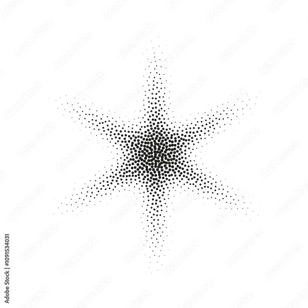 Poster halftone star with dot gradient and burst effect. grainy noise pattern creates abstract figure. flat