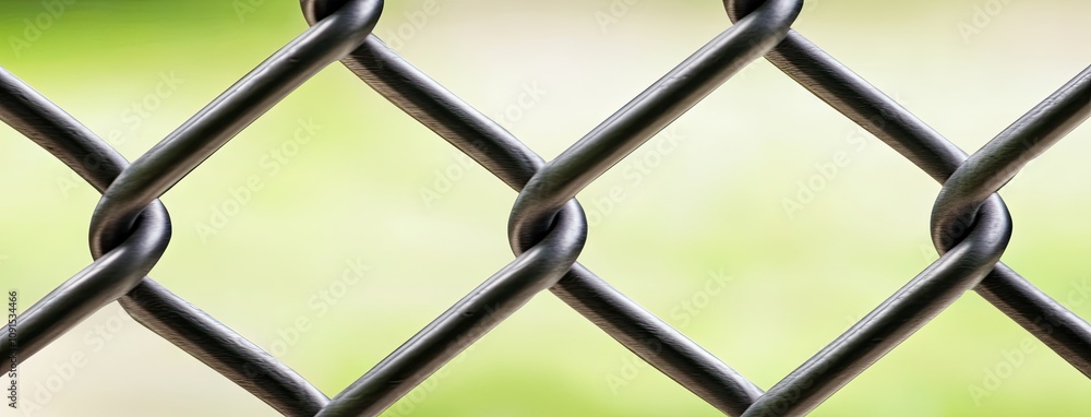 Poster close-up view of a chain-link fence creating a textured barrier against a blurred natural backdrop w