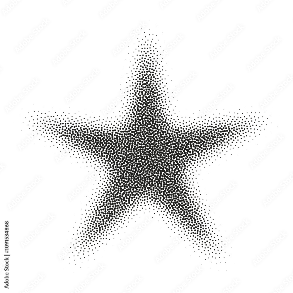 Poster halftone star with dot gradient and burst effect. grainy noise pattern creates abstract figure. flat