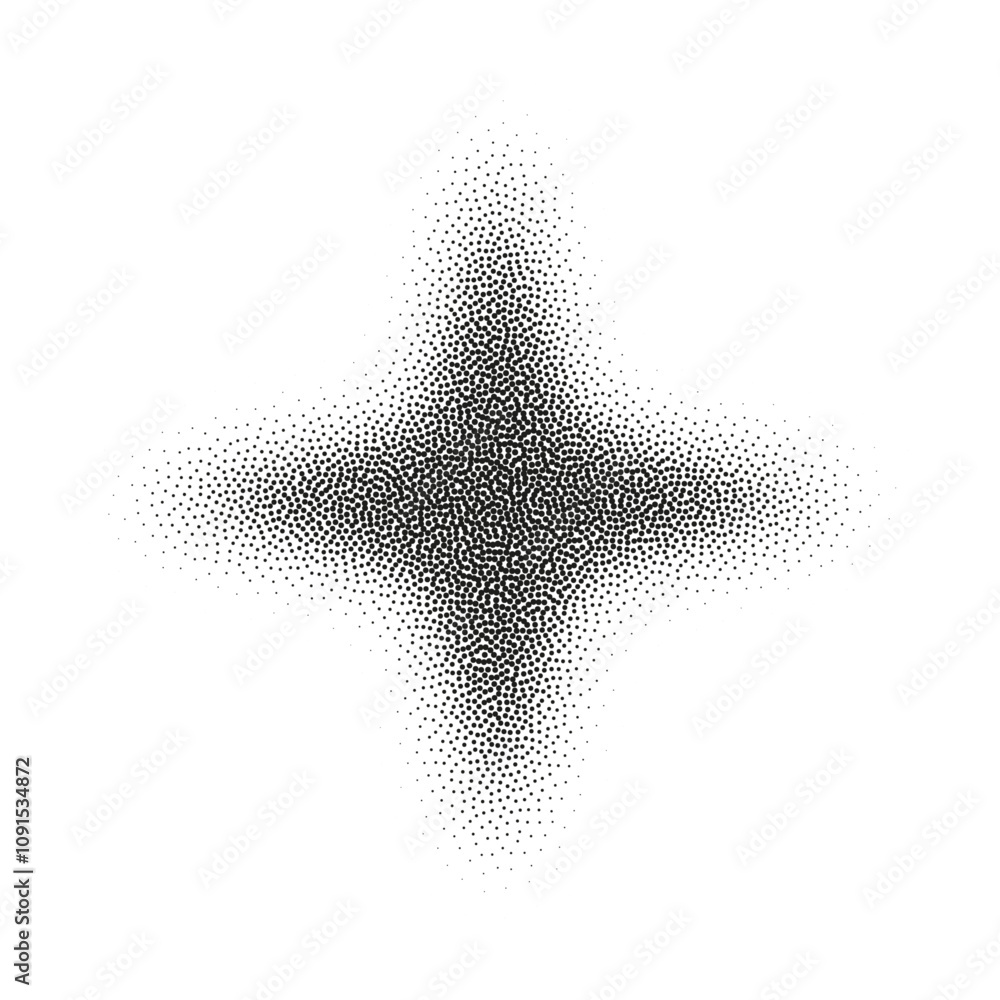 Poster halftone star with dot gradient and burst effect. grainy noise pattern creates abstract figure. flat