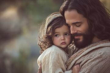 Fototapeta premium Jesus Embracing a Child with Love