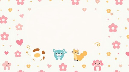 A whimsical and colorful background featuring cute cartoon animals and pastel colors, cute, happy