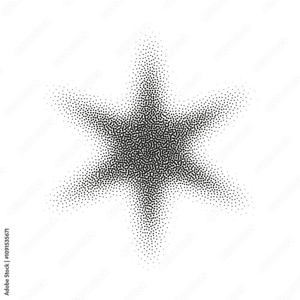 Poster halftone star with dot gradient and burst effect. grainy noise pattern creates abstract figure. flat