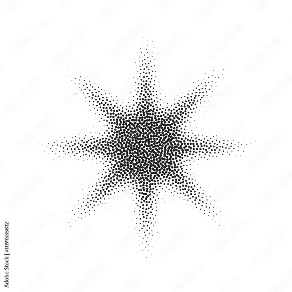 Poster halftone star with dot gradient and burst effect. grainy noise pattern creates abstract figure. flat