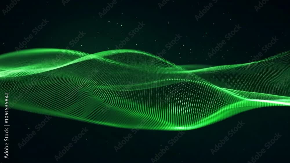 Aufkleber dynamic abstract green wave pattern with glowing lines and particles, creating futuristic technology