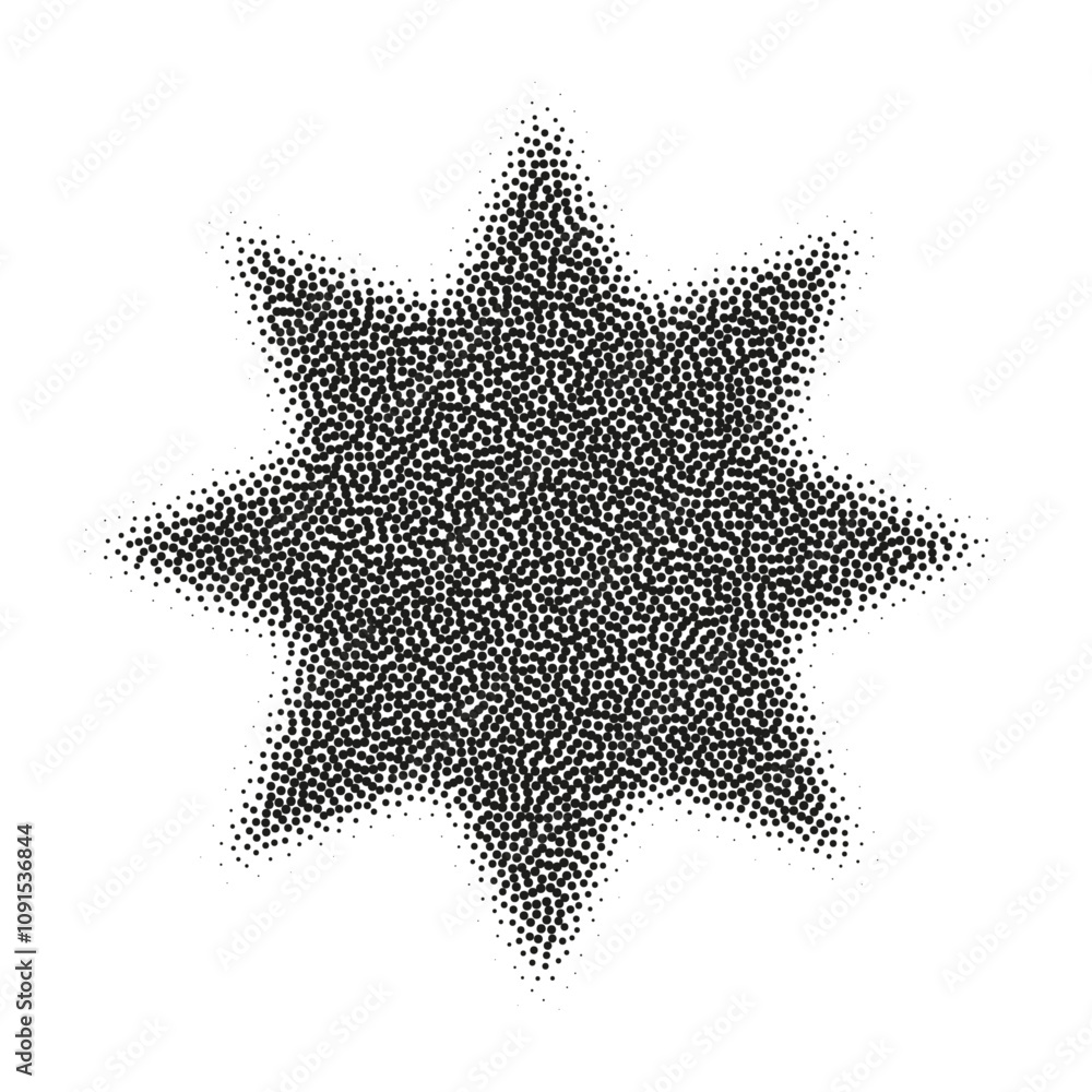 Poster halftone star with dot gradient and burst effect. grainy noise pattern creates abstract figure. flat