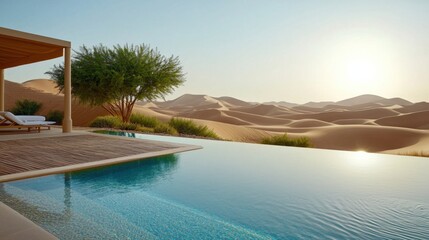 Fototapeta premium Serene Desert Oasis with Lush Green Surroundings