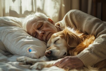Obraz premium Peaceful Companionship: An Elderly man and his Dog in Morning Light