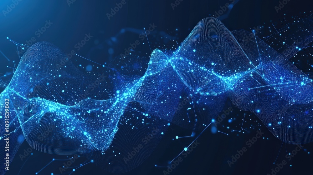 Poster abstract digital wave with glowing particles and lines