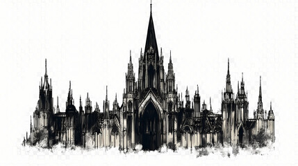 Fototapeta premium Gothic cathedral architecture png on transparent background. Gothic Cathedral Spires. Illustration