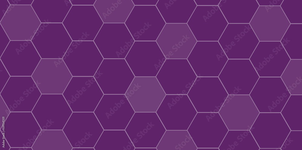 Poster Abstract hexagon background. Futuristic abstract honeycomb mosaic purple technology background. Surface polygon pattern with glowing hexagon paper texture and futuristic business. graphic concept.	