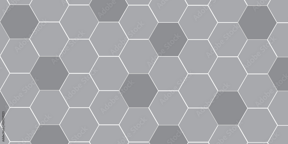 Poster Abstract hexagon background. Futuristic abstract honeycomb mosaic grey technology background. Surface polygon pattern with glowing hexagon paper texture and futuristic business. graphic concept.	