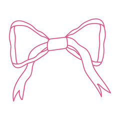 Cute pink bow with ribbon and lace details. Coquette, girly style with vintage flair. Flat vector illustration isolated on white background.