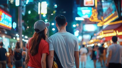 Fototapeta premium Evening Street View of Siam Square with Shoppers