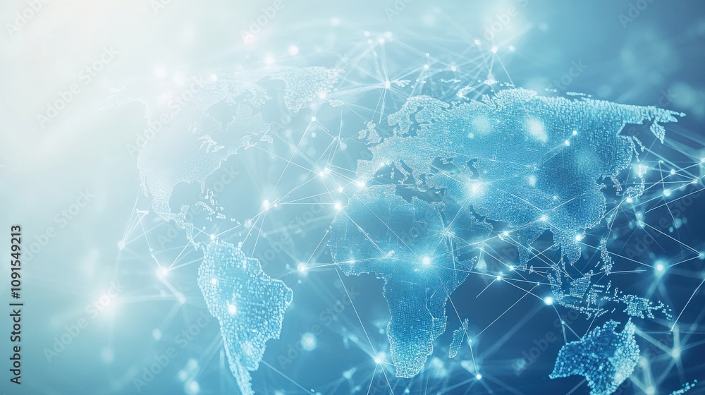 Poster global network of connected points forming a world map