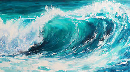 Stunning image of a powerful ocean wave crashing in turquoise blue waters, perfectly capturing the force and beauty of the sea. Vibrant Tidal Waves. Illustration