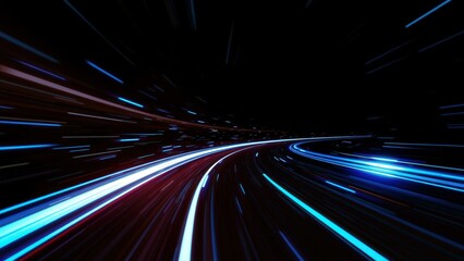 Fototapeta premium Experience the Thrill of Speed: Dynamic Light Trails in a Futuristic Tunnel, Perfect for High-Impact Advertising and Tech Backgrounds