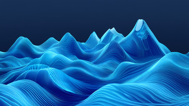 Realtime flood monitoring system with satellite data - dynamic digital art depicting flooded landscapes in vibrant blue hues. Vibrant Tidal Waves. Illustration