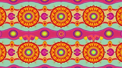 Fototapeta premium Vibrant Bohemian Mandala Pattern Wallpaper: Perfect for Home Decor, Yoga Studios, and Bohemian Themed Spaces