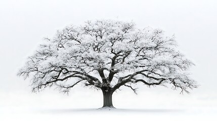 Fototapeta premium Snow covered tree stands alone in winter landscape