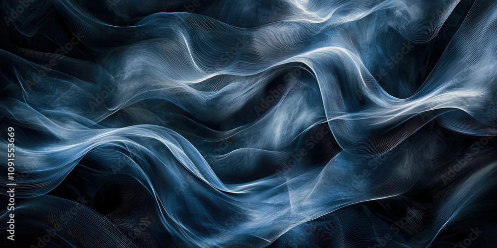 Poster a blue and white image of a wave with a lot of detail