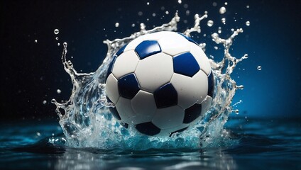Fototapeta premium Blue and White Water Splash Frames Soccer Ball's Motion