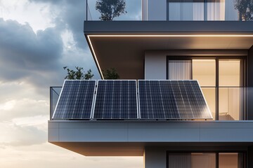 Solar Balkonkraftwerk auf dem Balkon einer Wohnung oder Büro, kleine Solaranlage für Wohnungseigentümer und Mieter, Solarenergie mit kleiner Photovoltaikanlage