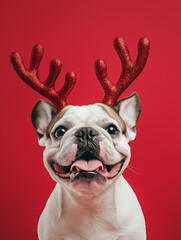 French Bulldog with reindeer headband