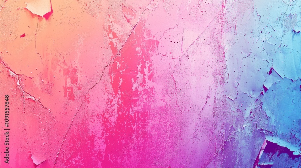 Poster colorful gradient background showcasing a textured wall with artistic cracks and flaking paint, crea