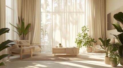 Fototapeta premium Luxurious Minimalist Interiors with Natural Elements and Modern Design