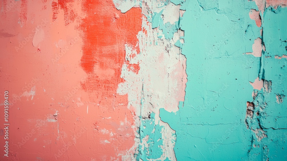 Aufkleber close-up of a weathered wall revealing multiple layers of paint, creating a textured and colorful ab