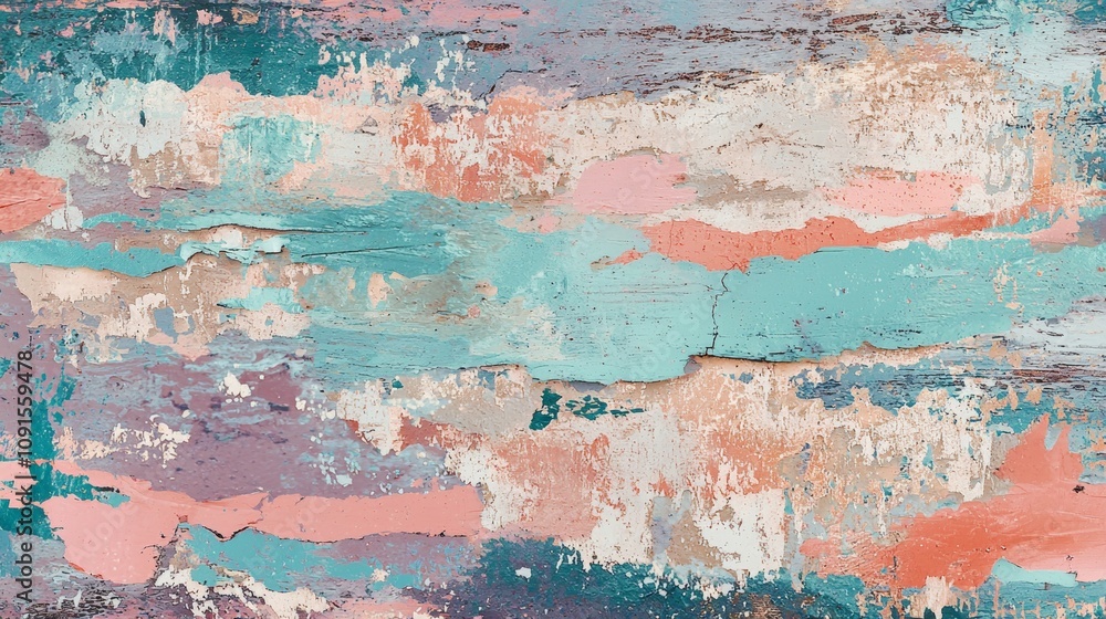 Aufkleber close-up view of a weathered wooden surface revealing multiple layers of peeling paint in various pa