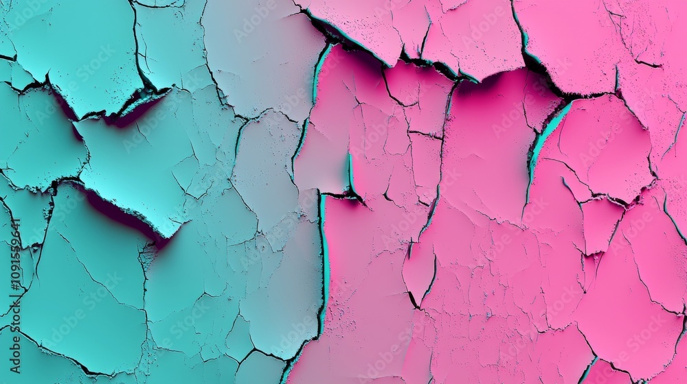 Aufkleber pink and turquoise cracked texture surface with visible cracks, creating a visually striking contras