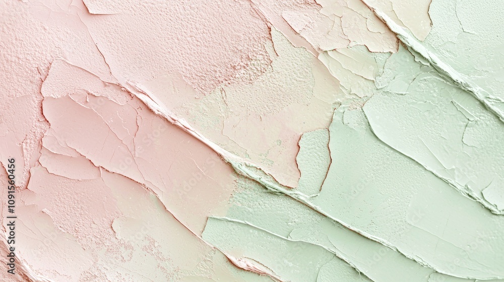 Poster creating a vibrant abstract background with thick textured pink and green pastel paint, adding a mod
