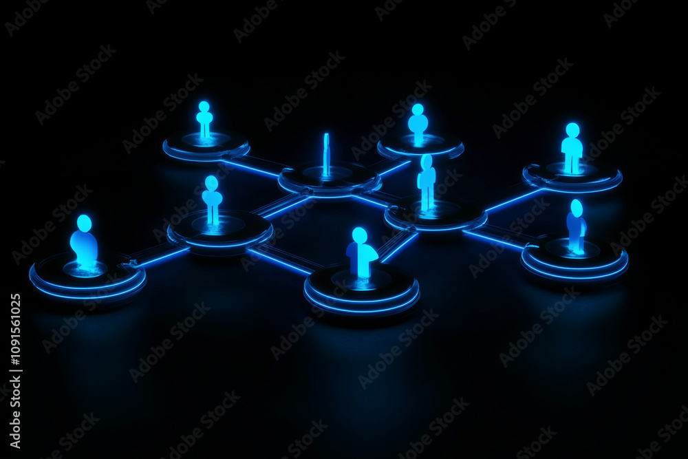 Poster Digital network illustration shows interconnected nodes representing individuals in a virtual space