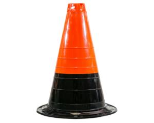 a orange and black cone