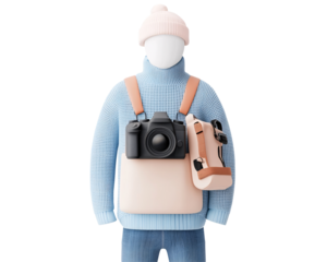 a mannequin wearing a sweater and hat with a camera