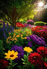Obraz premium vibrant flower garden filled display rich color contrasts featuring lush petals varied blooms under bright sunshine, rainbow, lgbtq, lgbt, pride, colorful