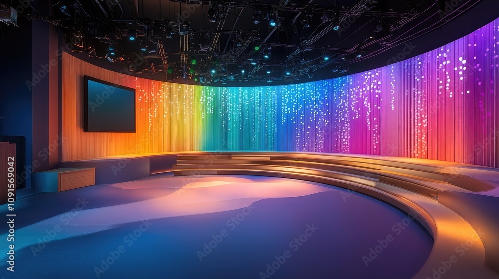 Aufkleber a vibrant empty stage featuring multicolored led lights and dynamic shadow effects, with crisp sound
