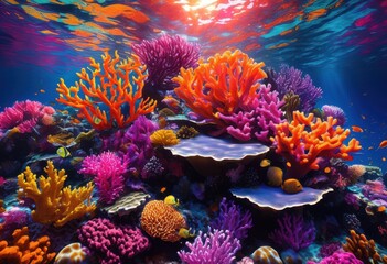 Fototapeta premium stunning close visuals vibrant underwater coral reefs rich colors diverse marine life, aquatic, biodiversity, blue, closeup, coastal, corals, colorful