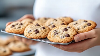Winner of a stock photo contest showcasing hands holding chocolate chip cookies in a cozy cafe atmosphere