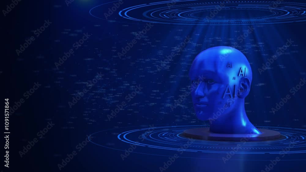 Aufkleber ai hologram brain technology biometric identification matrix animation big data processing, prompts,