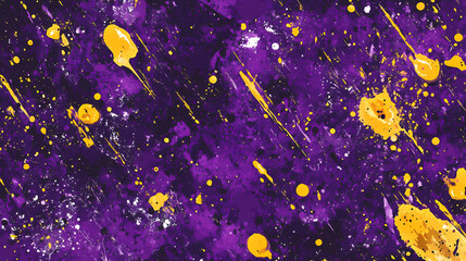 Naklejka premium A vibrant abstract background featuring purple and yellow paint splatters, symbolizing creativity, energy, passion, and a dynamic artistic expression. Paint Splatter Canvas. Illustration