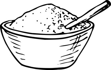 Vector hand drawn line bowl with salt isolated on a white background.