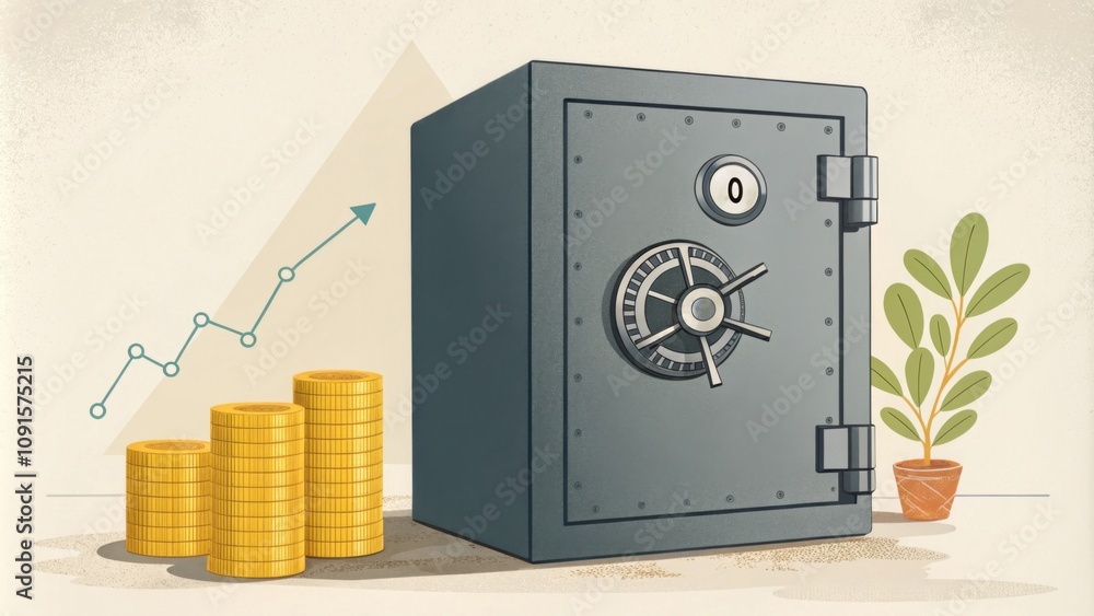 Aufkleber image of a safe a safe representing the security of longterm investments which are typically seen as