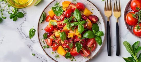 Fresh Tomato and Yellow Pepper Salad with Basil