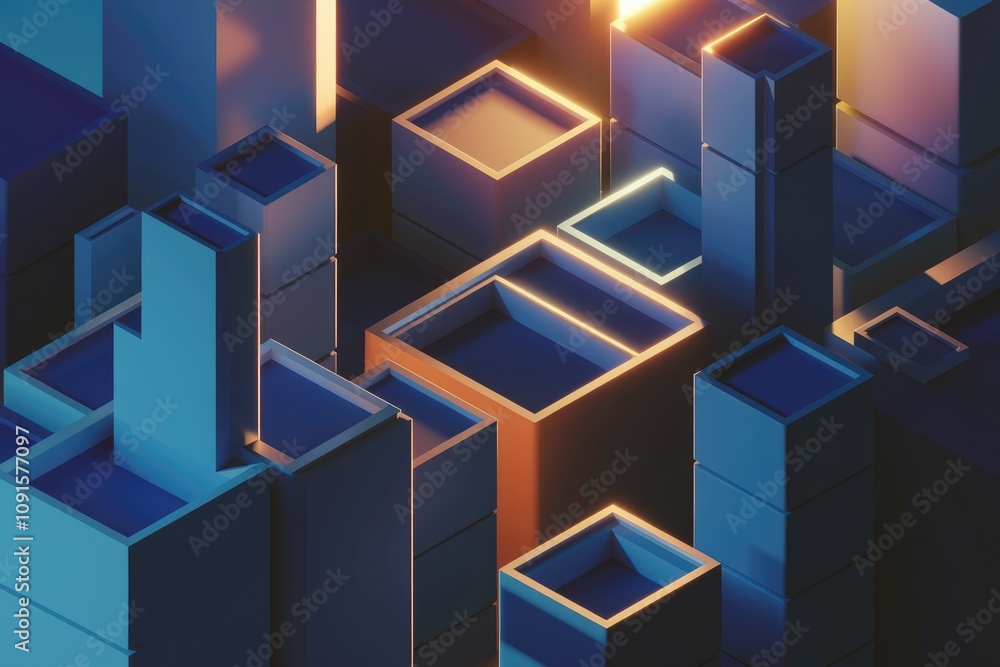 Aufkleber abstract 3d geometric shapes with glowing light.